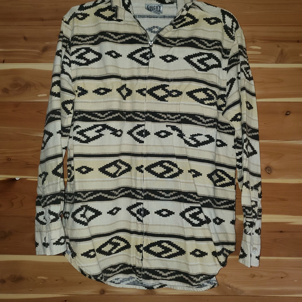 Chico's Black and Cream Button Down Shirt